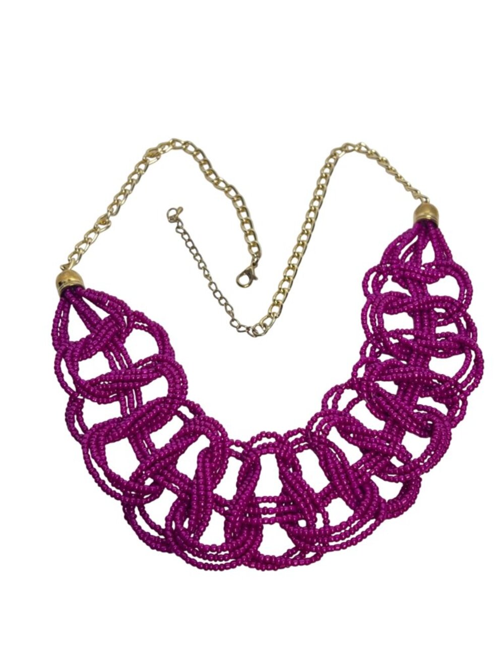 Pink Beaded Loop Design Necklace With Gold Tone Curb Chain (6401) - Picture 6 of 8